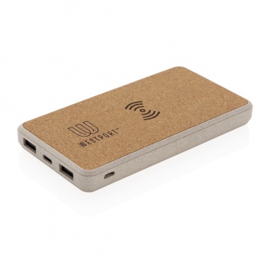 Logo trade corporate gift photo of: Cork and Wheat Straw 8.000 mAh 5W wireless powerbank
